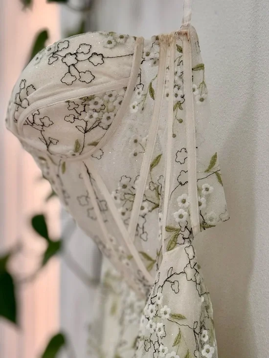 Floral Embroidered Corset Dress Size 6 Prom Wedding Guest Ivory - Picture 4 of 5